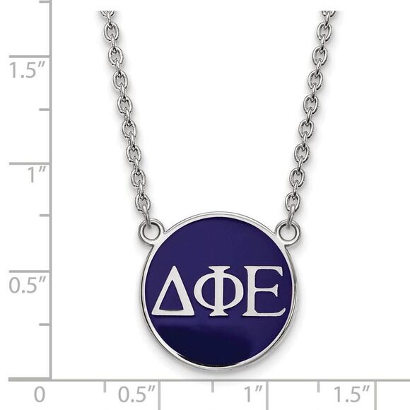 Sterling Silver Delta Phi Epsilon Large Blue Enamel Disc Necklace - Picture 2 of 4